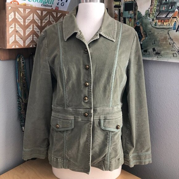 J. Jill Baleaf Military Moss Green Corduroy Blazer Jacket - Moto - Picture 2 of 10